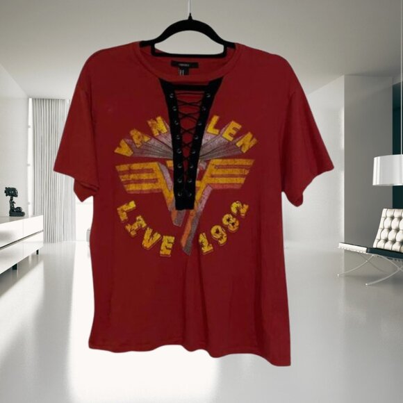 Van Halen 1982 Band Tee Lace-Up Grunge Graphic T-Shirt Forever 21 Size M - Picture 2 of 14